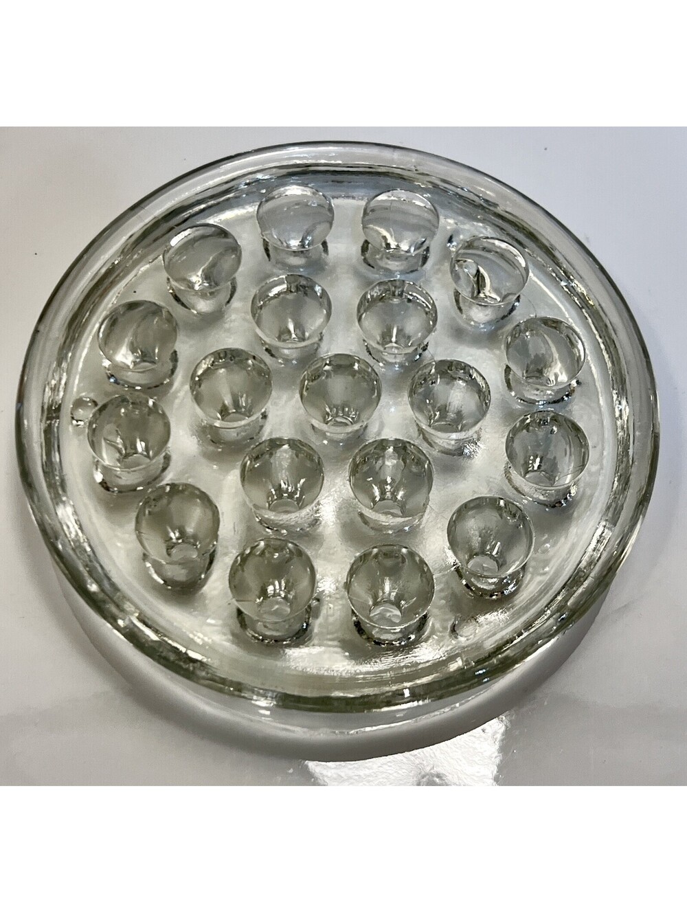 Vintage Heavy Glass 19 Hole Round 5”  Flower Frog